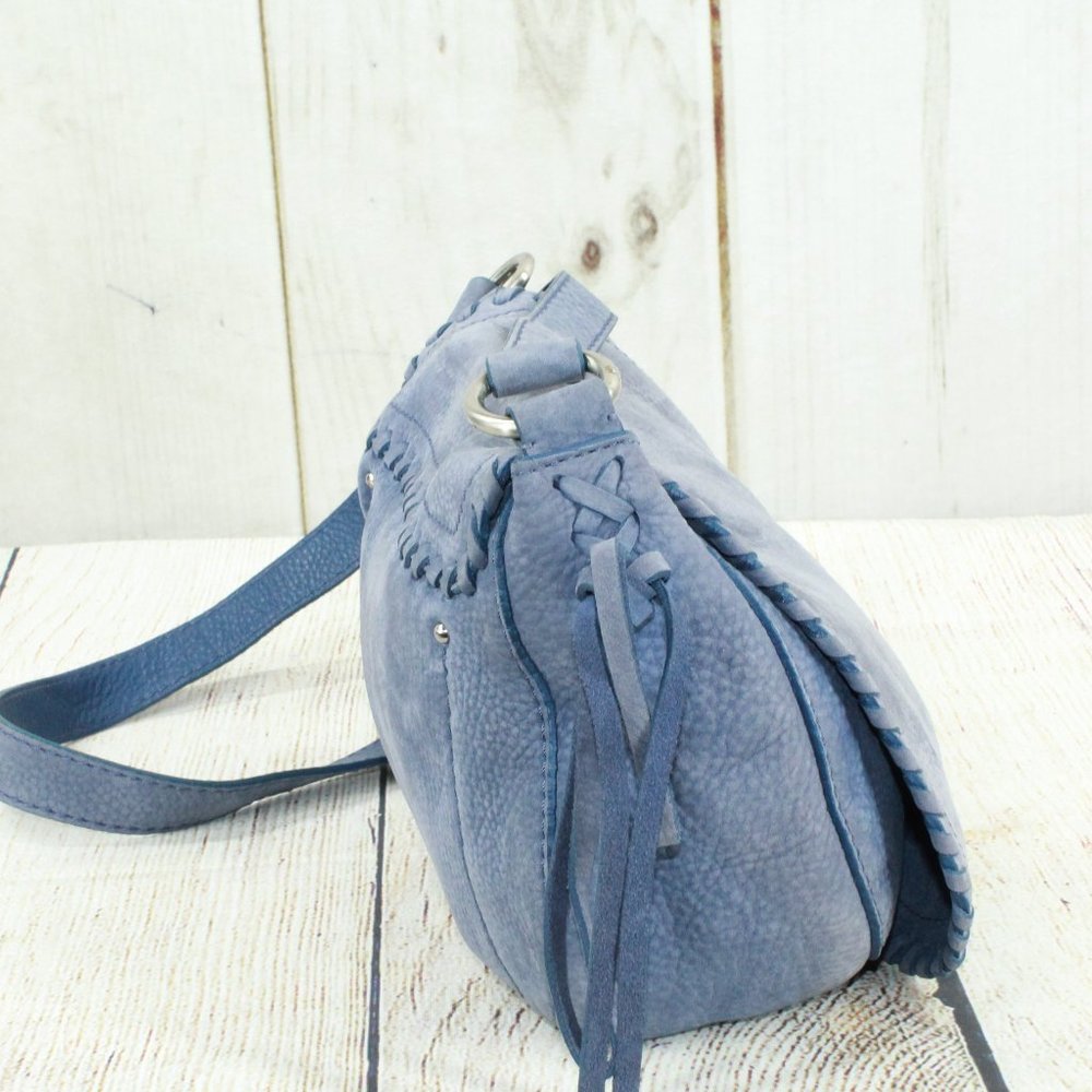 Cole Haan Blue Suede Flap Crossbody Purse Shoulder - Picture 5 of 11